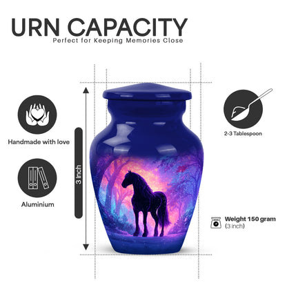Calming Blue Horse Cremation Urn close-up of engraving and surface detail - elegant classic horse relief with fine detailing - mini keepsake memorial for portion of cremation ashes