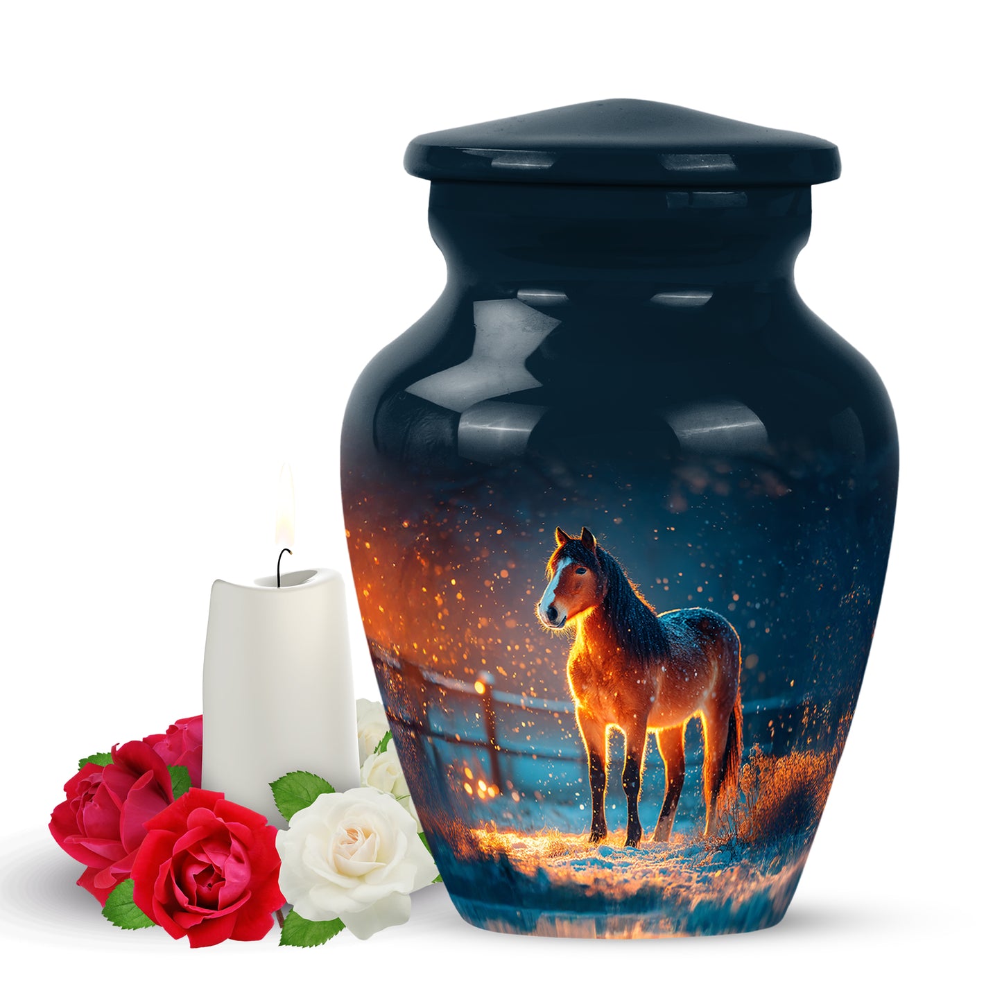 Divine Blue Horse Cremation Urn for Ashes - 10-inch, 200 cu in - Yatskia
