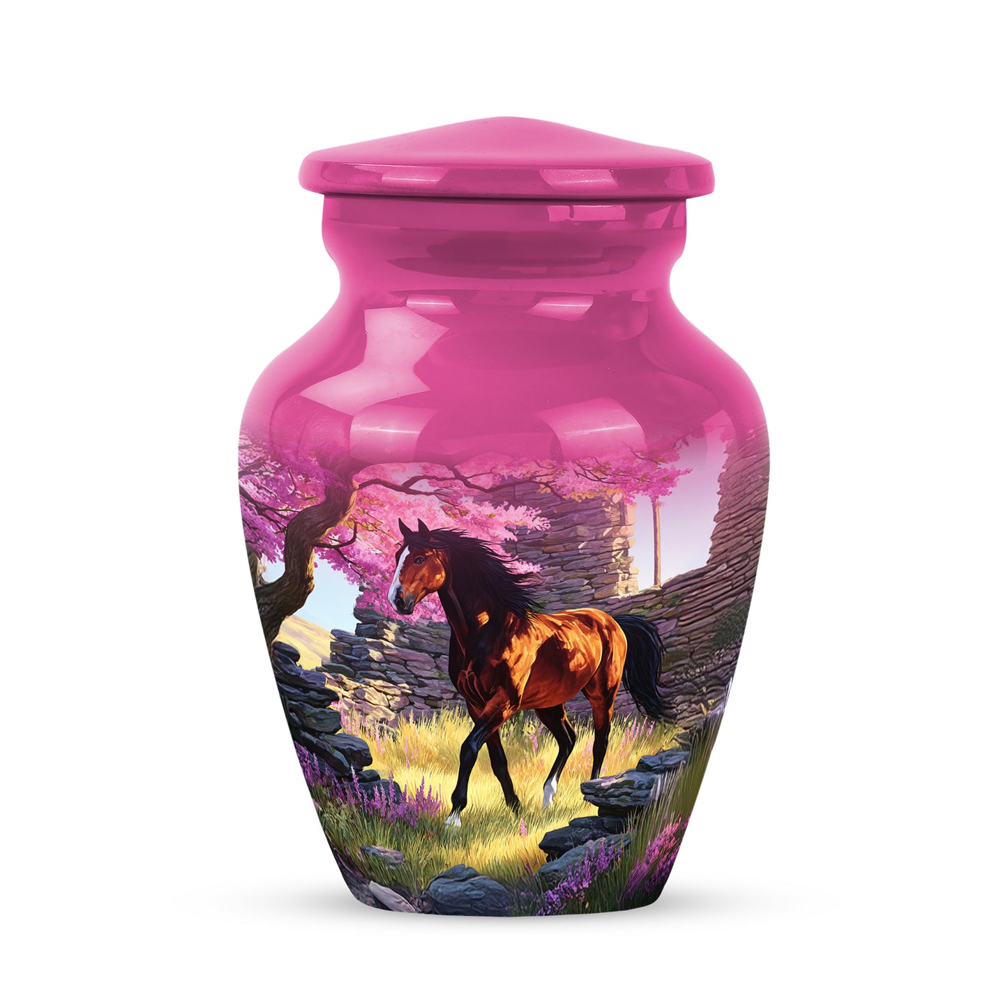 Personalized Pink Heavenly Horse Cremation Urns for Human Ashes - 10-inch, 200 cu in - Yatskia