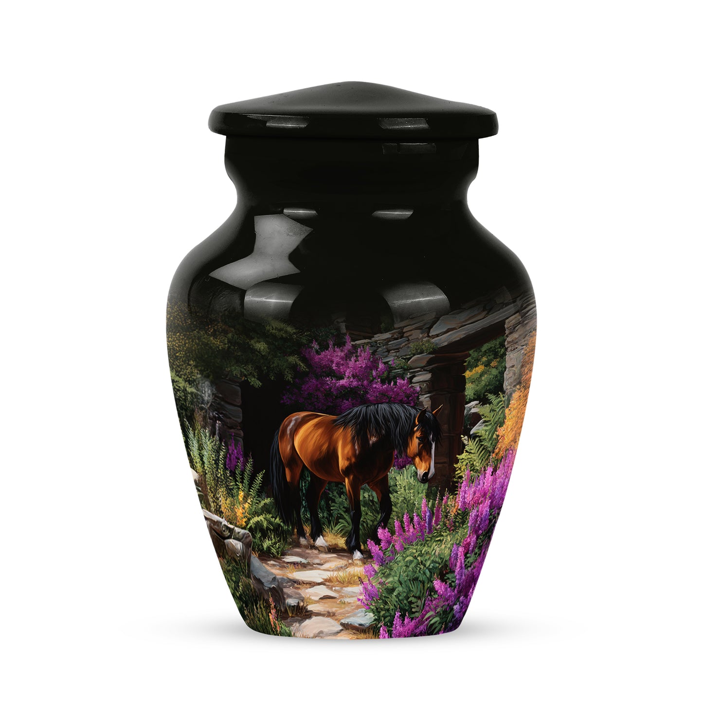 Personalized Black Horse Cremation Urns for Ashes - Enchanting 10-inch - Yatskia
