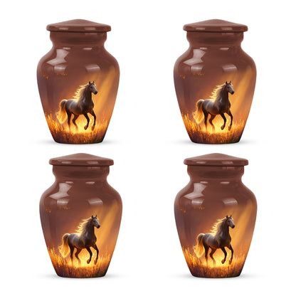 Wine Red Horse Cremation Urn side profile showing urn shape - timeless horse motif etched into premium metal - 10 inch aluminum urn for cremated remains