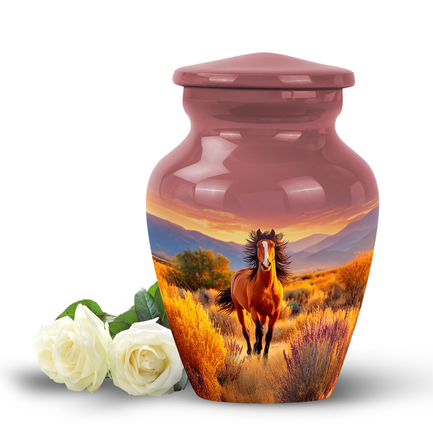 Red Breathtaking Horse Memorial Urn for Ashes - 10-inch, 200 cu in - Yatskia