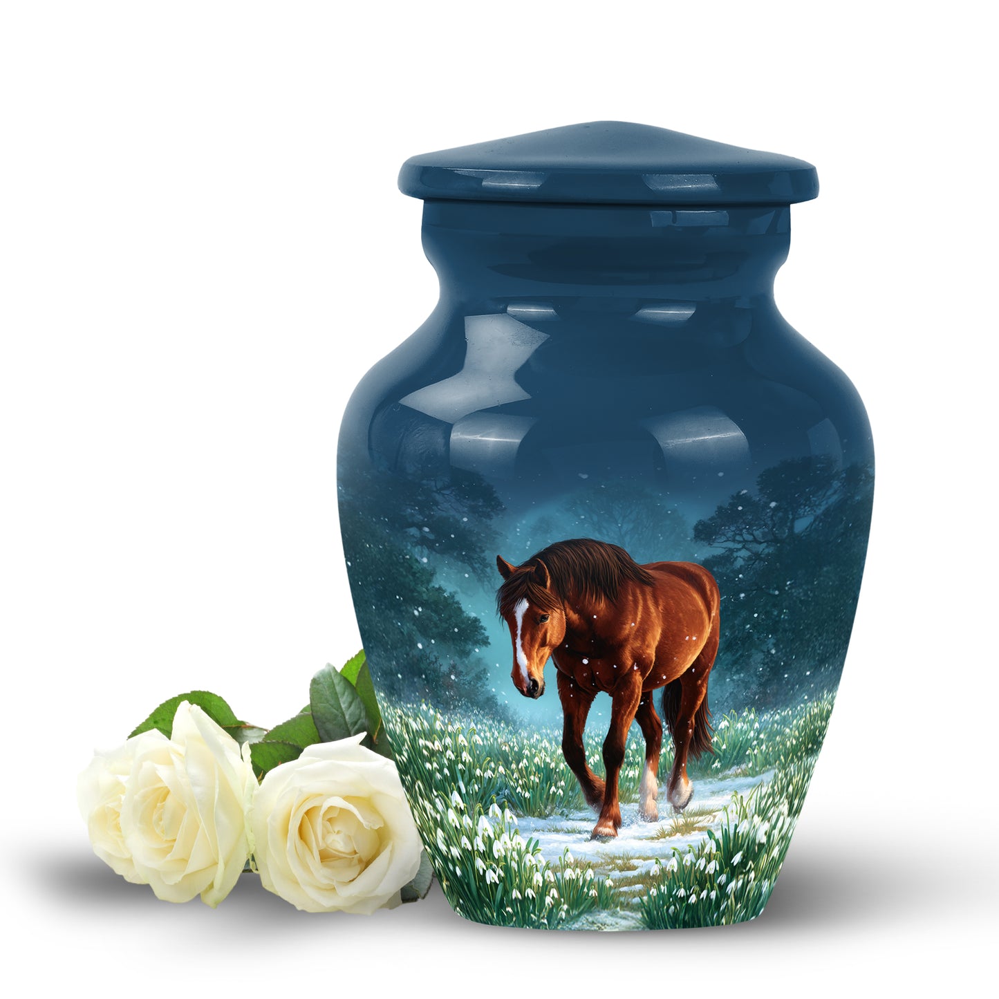 Blue Stately Horse Cremation Urns for Human Ashes - 10-inch, 200 cu in - Yatskia