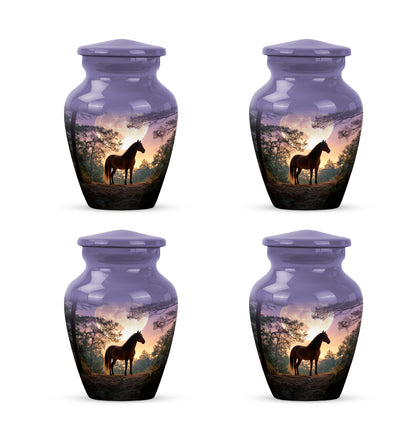 Royal Blue Horse Cremation Urn side profile showing urn shape - traditional horse engraving with hand-polished finish - 10 inch aluminum urn for cremated remains