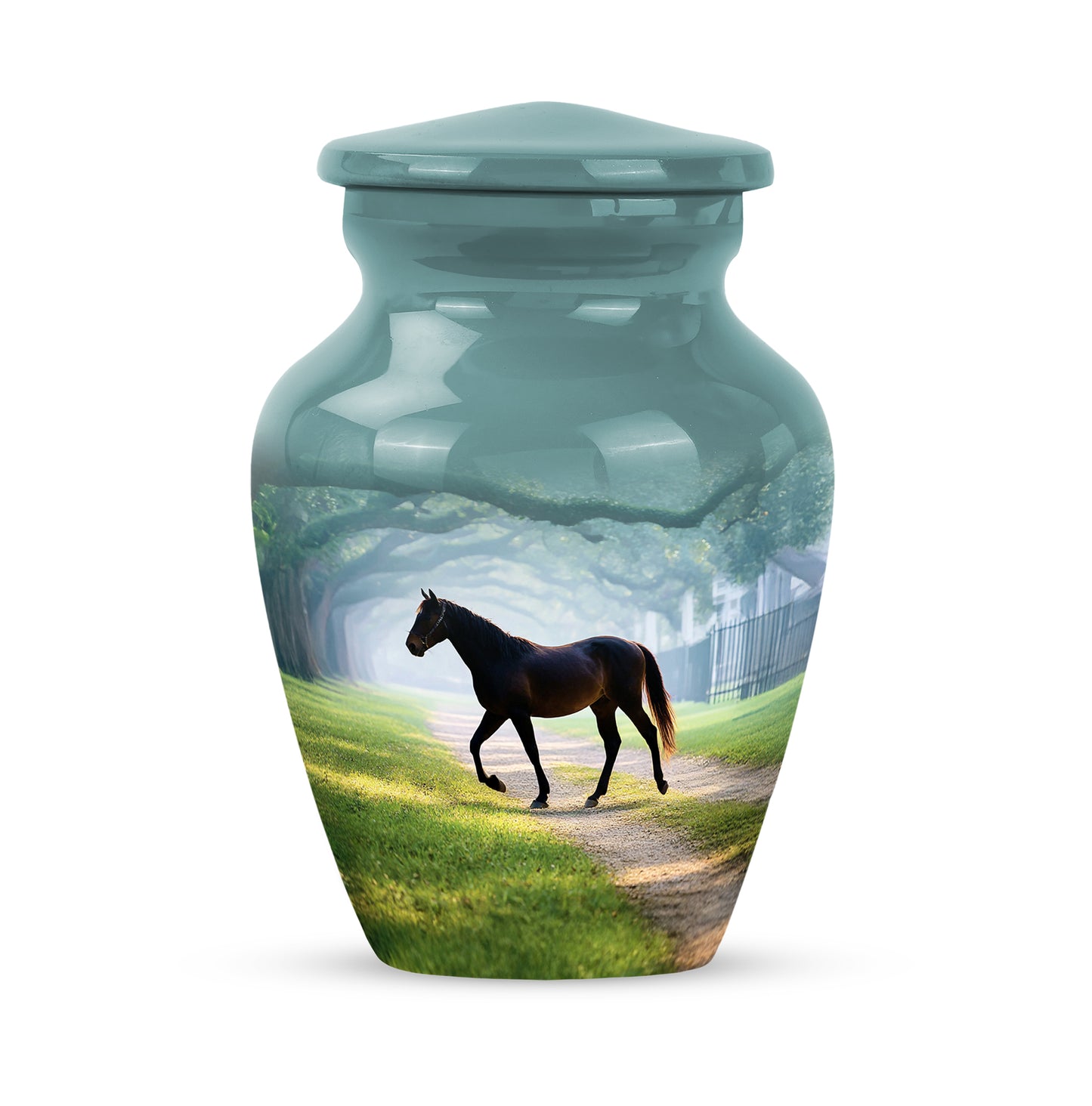 Personalized Magnificent Horse Cremation Urns - Teal 10-inch, 200 cu in - Yatskia