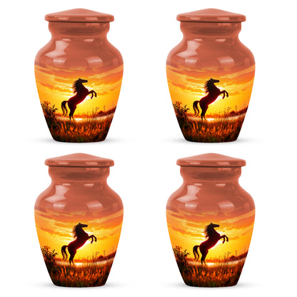 Burgundy Red Horse Cremation Urn side profile showing urn shape - timeless horse motif etched into premium metal - 10 inch aluminum urn for cremated remains