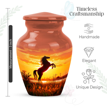 Wine Red Horse Cremation Urn close-up of engraving and surface detail - timeless horse motif etched into premium metal - mini keepsake memorial for portion of cremation ashes