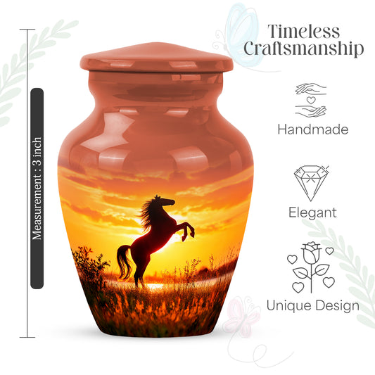 Wine Red Horse Cremation Urn close-up of engraving and surface detail - timeless horse motif etched into premium metal - mini keepsake memorial for portion of cremation ashes