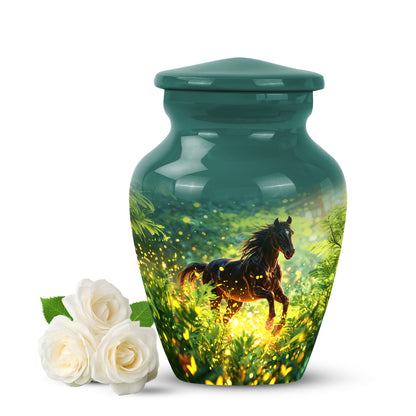 Teal Horse Cremation Urns - Honored Remembrance 10-inch, 200 cu in - Yatskia