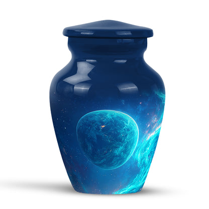 Personalized Refined Galaxy Cremation Urns - Blue 10-inch, 200 cu in - Yatskia
