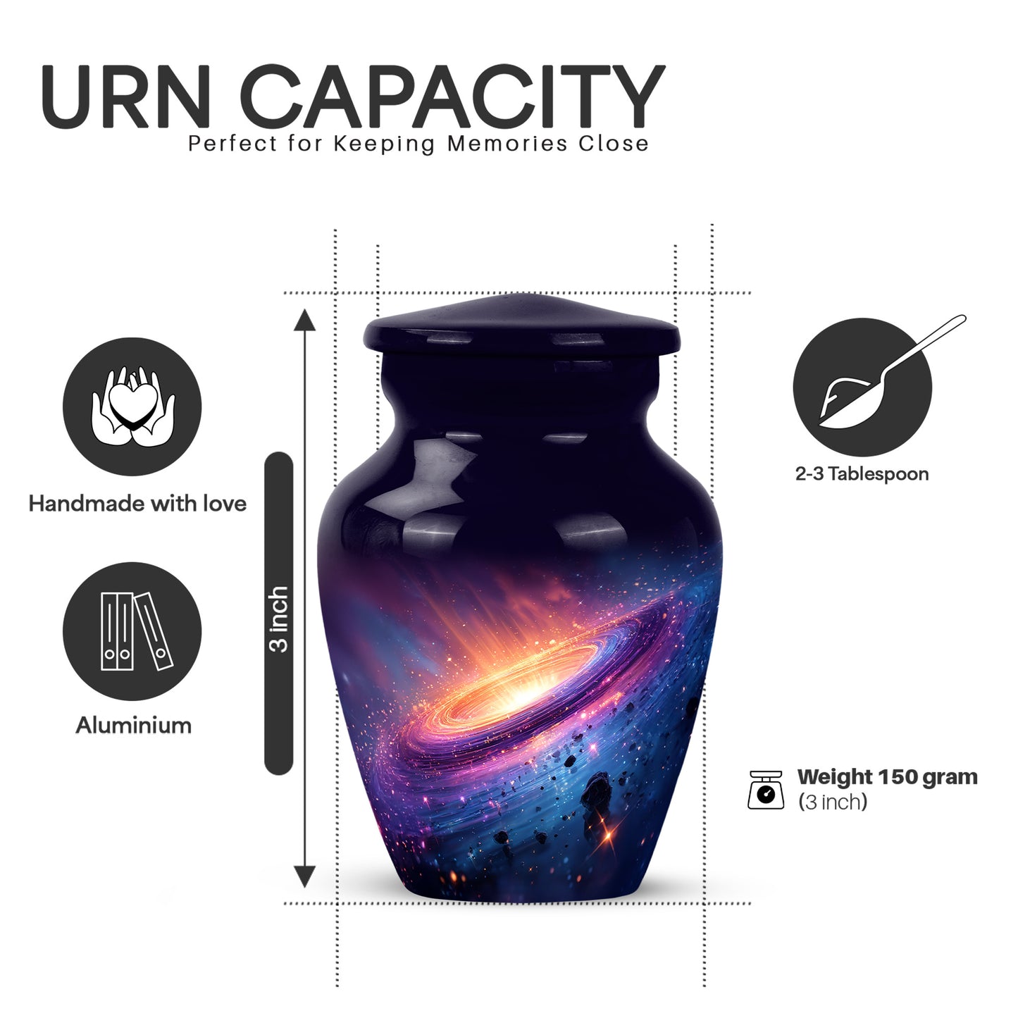 Vivid Blue Galaxy Cremation Urn close-up of engraving and surface detail - traditional galaxy engraving with hand-polished finish - mini keepsake memorial for portion of cremation ashes