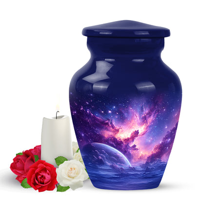 Timeless Blue Galaxy Cremation Urn for Ashes - 10-inch, 200 cu in - Yatskia
