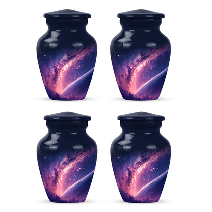 Icy Blue Galaxy Cremation Urn side profile showing urn shape - timeless galaxy motif etched into premium metal - 10 inch aluminum urn for cremated remains