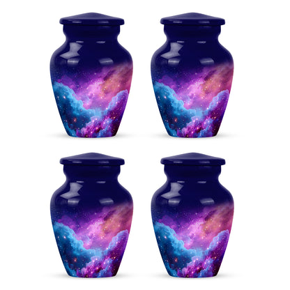 Royal Blue Galaxy Cremation Urn side profile showing urn shape - elegant classic galaxy relief with fine detailing - 10 inch aluminum urn for cremated remains