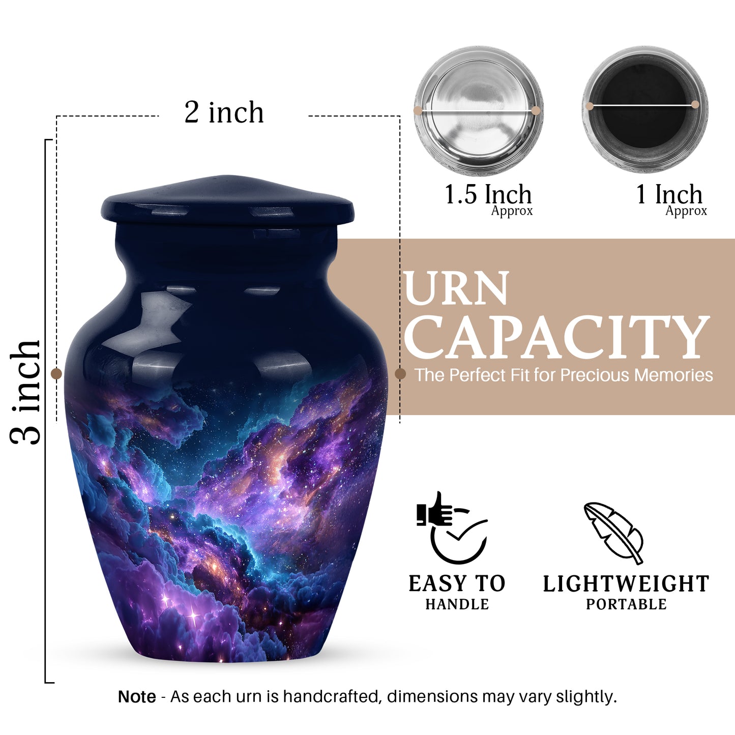 Steel Blue Galaxy Cremation Urn close-up of engraving and surface detail - elegant classic galaxy relief with fine detailing - mini keepsake memorial for portion of cremation ashes