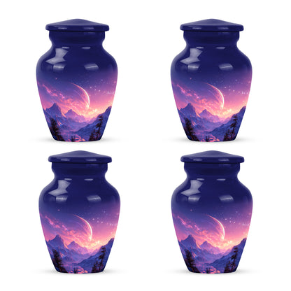 Sky Blue Galaxy Cremation Urn side profile showing urn shape - classic sculpted galaxy pattern on smooth aluminum - 10 inch aluminum urn for cremated remains
