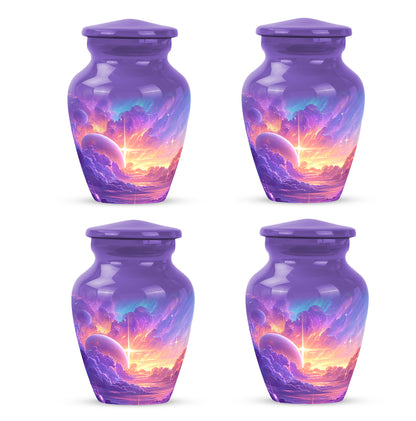 Royal Purple Galaxy Cremation Urn side profile showing urn shape - elegant classic galaxy relief with fine detailing - 10 inch aluminum urn for cremated remains
