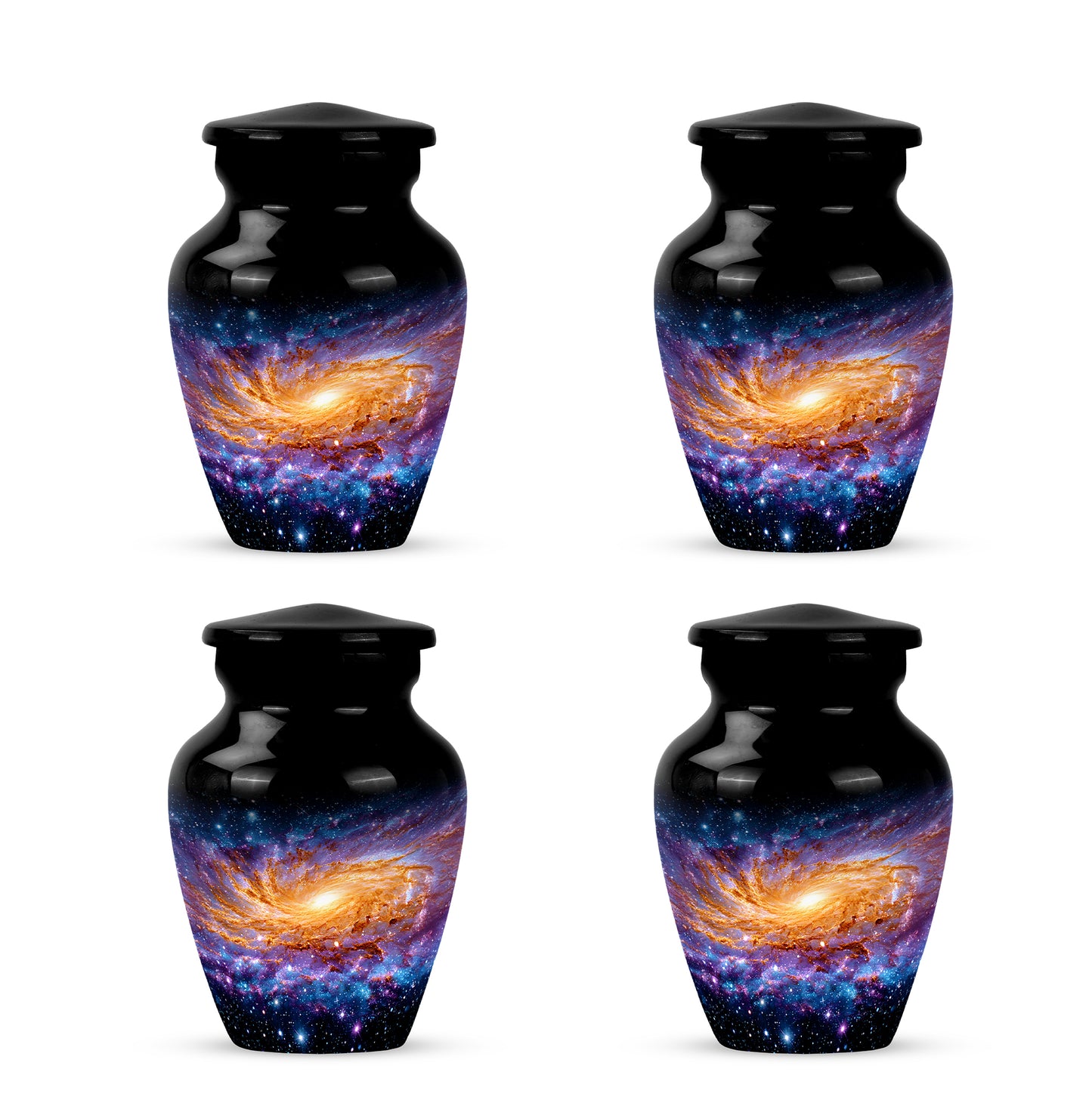 Obsidian Black Galaxy Cremation Urn side profile showing urn shape - elegant classic galaxy relief with fine detailing - 10 inch aluminum urn for cremated remains