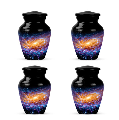 Obsidian Black Galaxy Cremation Urn side profile showing urn shape - elegant classic galaxy relief with fine detailing - 10 inch aluminum urn for cremated remains