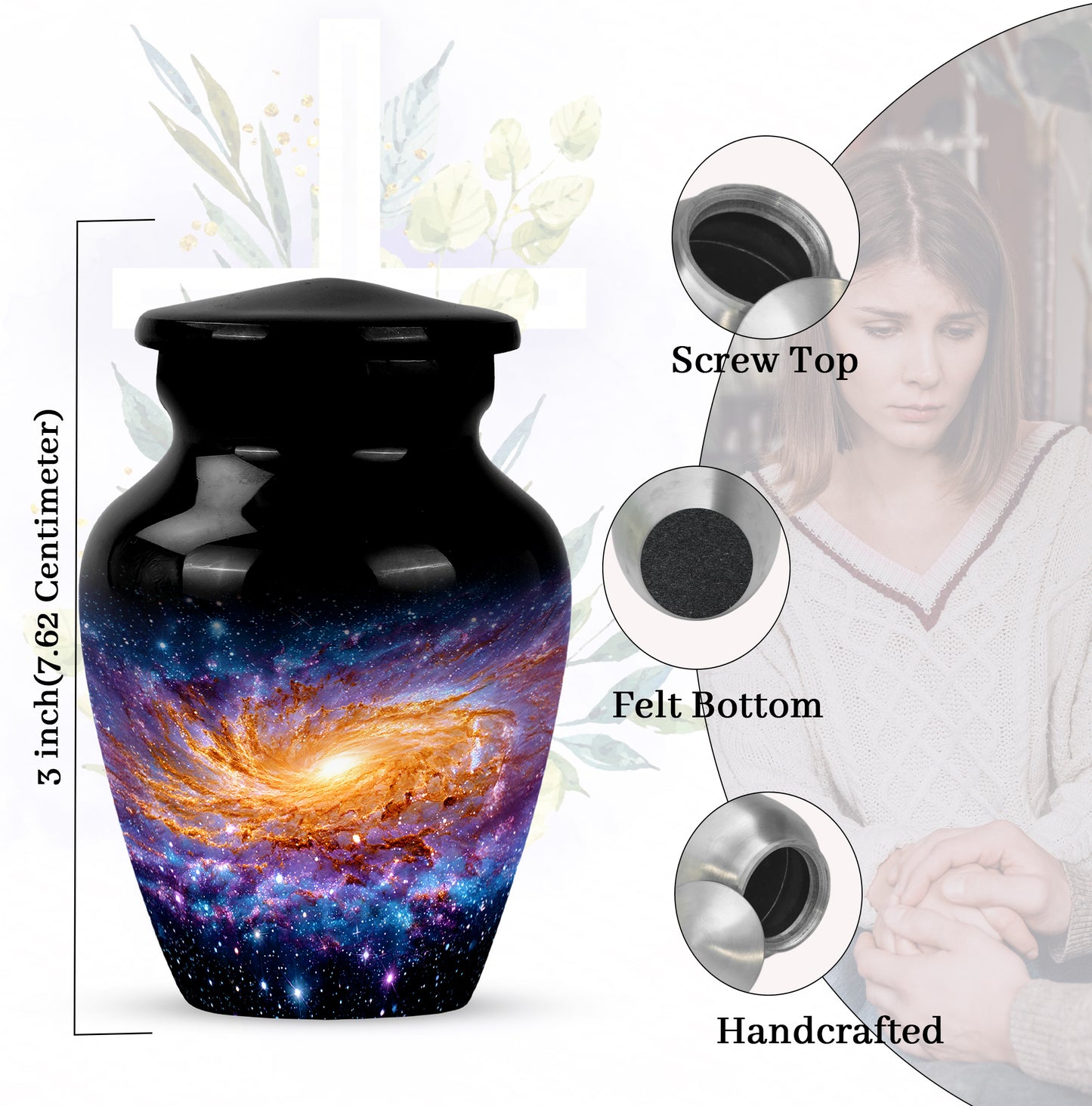 Obsidian Black Galaxy Cremation Urn close-up of engraving and surface detail - elegant classic galaxy relief with fine detailing - mini keepsake memorial for portion of cremation ashes