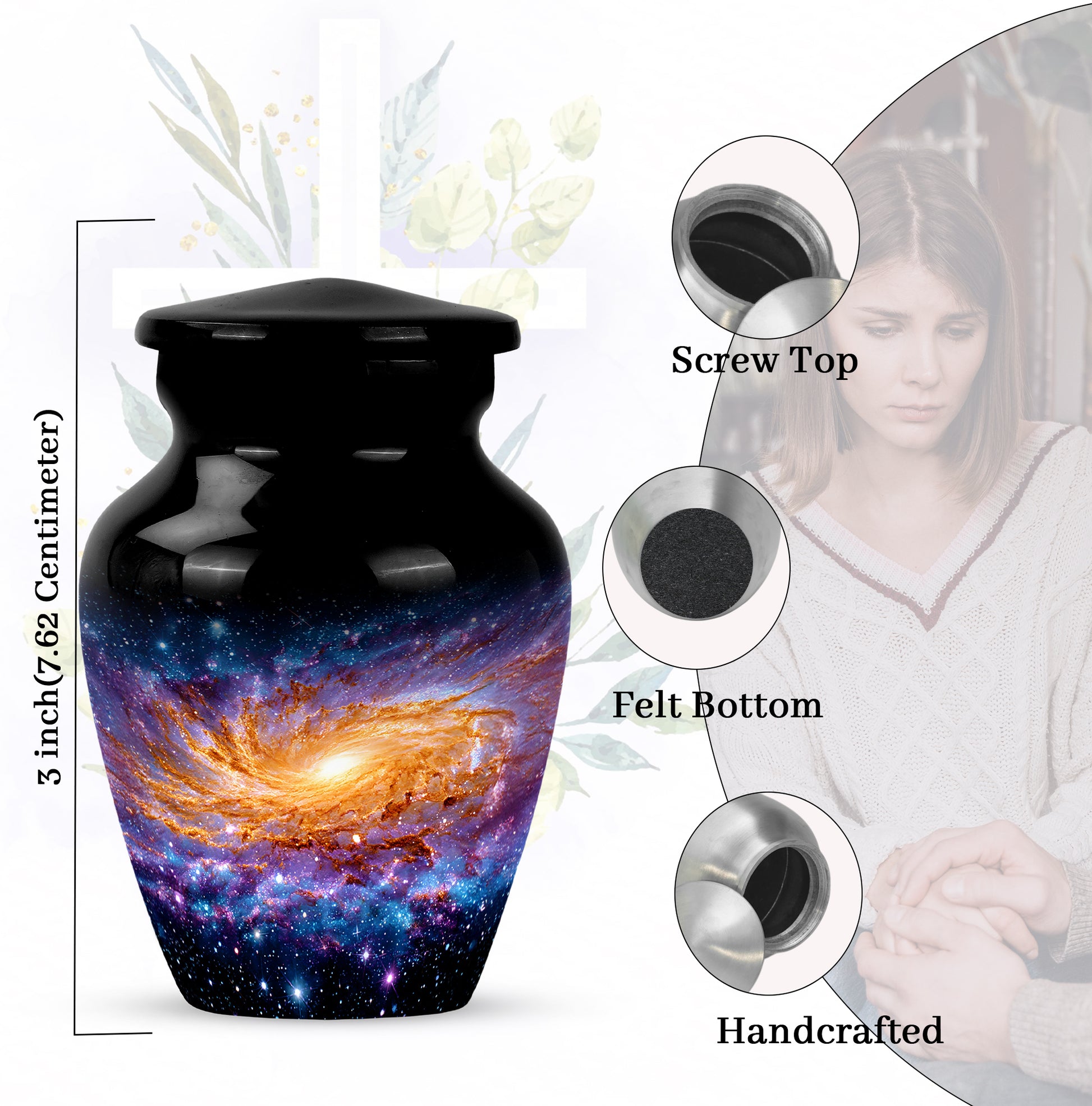 Obsidian Black Galaxy Cremation Urn close-up of engraving and surface detail - elegant classic galaxy relief with fine detailing - mini keepsake memorial for portion of cremation ashes