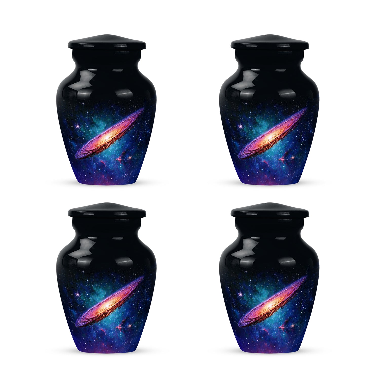 Charcoal Black Galaxy Cremation Urn side profile showing urn shape - elegant classic galaxy relief with fine detailing - 10 inch aluminum urn for cremated remains