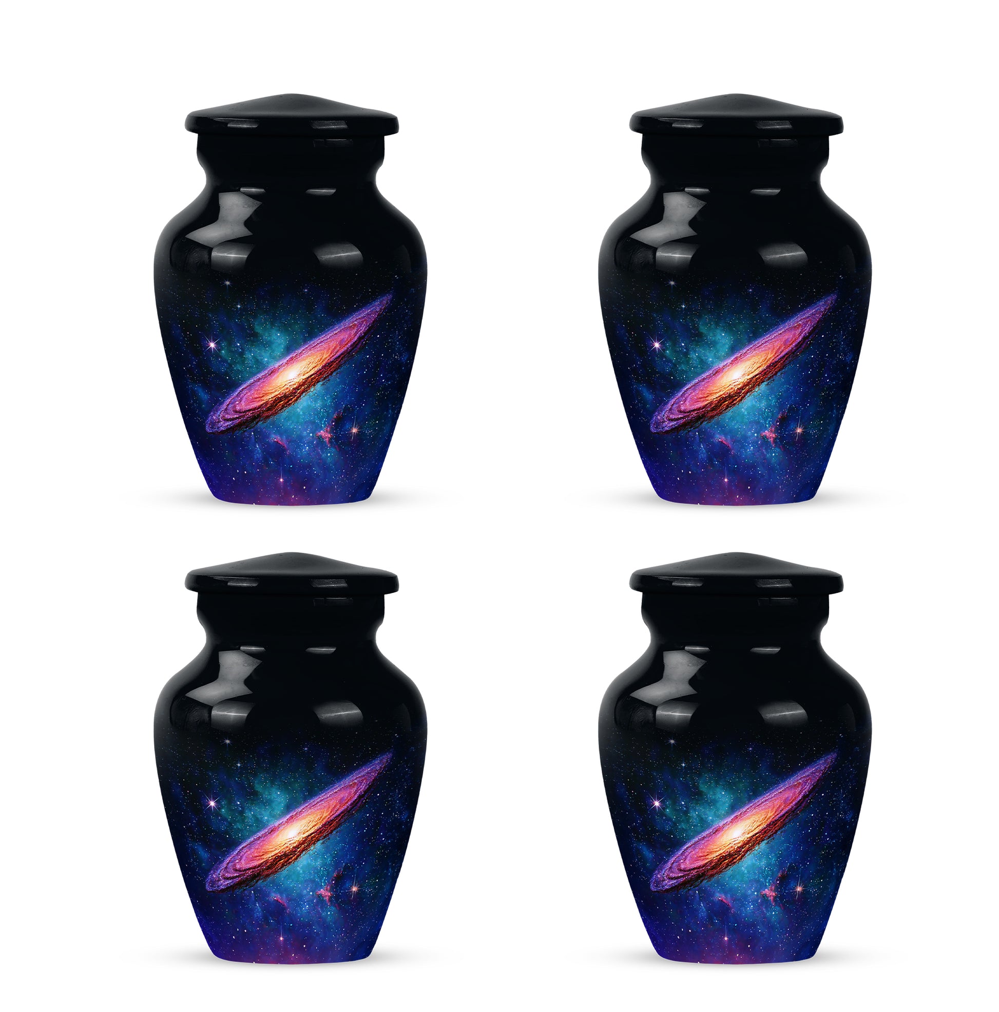 Charcoal Black Galaxy Cremation Urn side profile showing urn shape - elegant classic galaxy relief with fine detailing - 10 inch aluminum urn for cremated remains