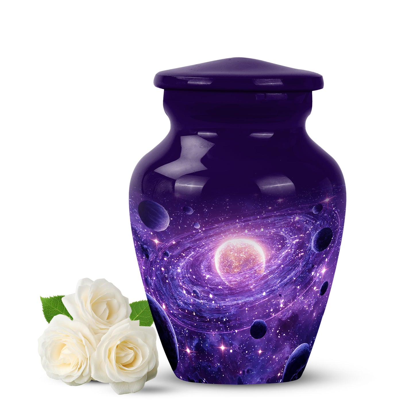 Purple Galaxy Commemoration Cremation Urns for Human Ashes - 10-inch, 200 cu in - Yatskia