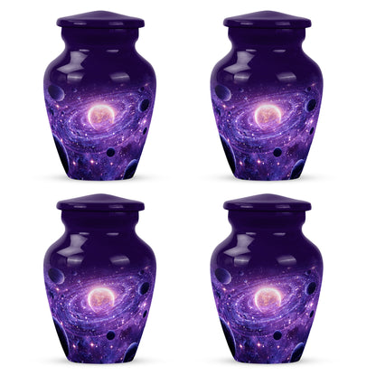 Royal Purple Galaxy Cremation Urn side profile showing urn shape - elegant classic galaxy relief with fine detailing - 10 inch aluminum urn for cremated remains