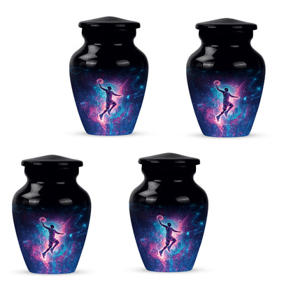 Charcoal Black Basketball Cremation Urn side profile showing urn shape - traditional basketball engraving with hand-polished finish - 10 inch aluminum urn for cremated remains