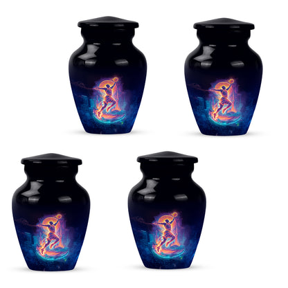 Glossy Black Basketball Cremation Urn side profile showing urn shape - timeless basketball motif etched into premium metal - 10 inch aluminum urn for cremated remains