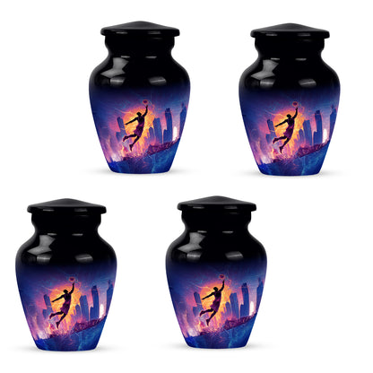Rich Black Basketball Cremation Urn side profile showing urn shape - classic sculpted basketball pattern on smooth aluminum - 10 inch aluminum urn for cremated remains
