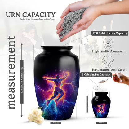 Ebony Basketball Cremation Urn close-up of engraving and surface detail - classic sculpted basketball pattern on smooth aluminum - mini keepsake memorial for portion of cremation ashes