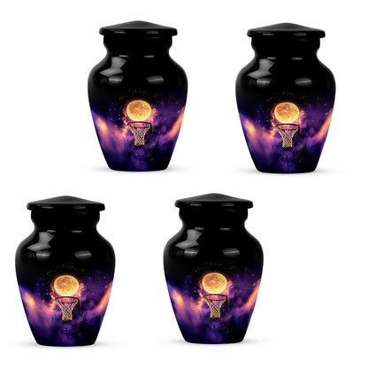 Jet Black Basketball Cremation Urn side profile showing urn shape - timeless basketball motif etched into premium metal - 10 inch aluminum urn for cremated remains