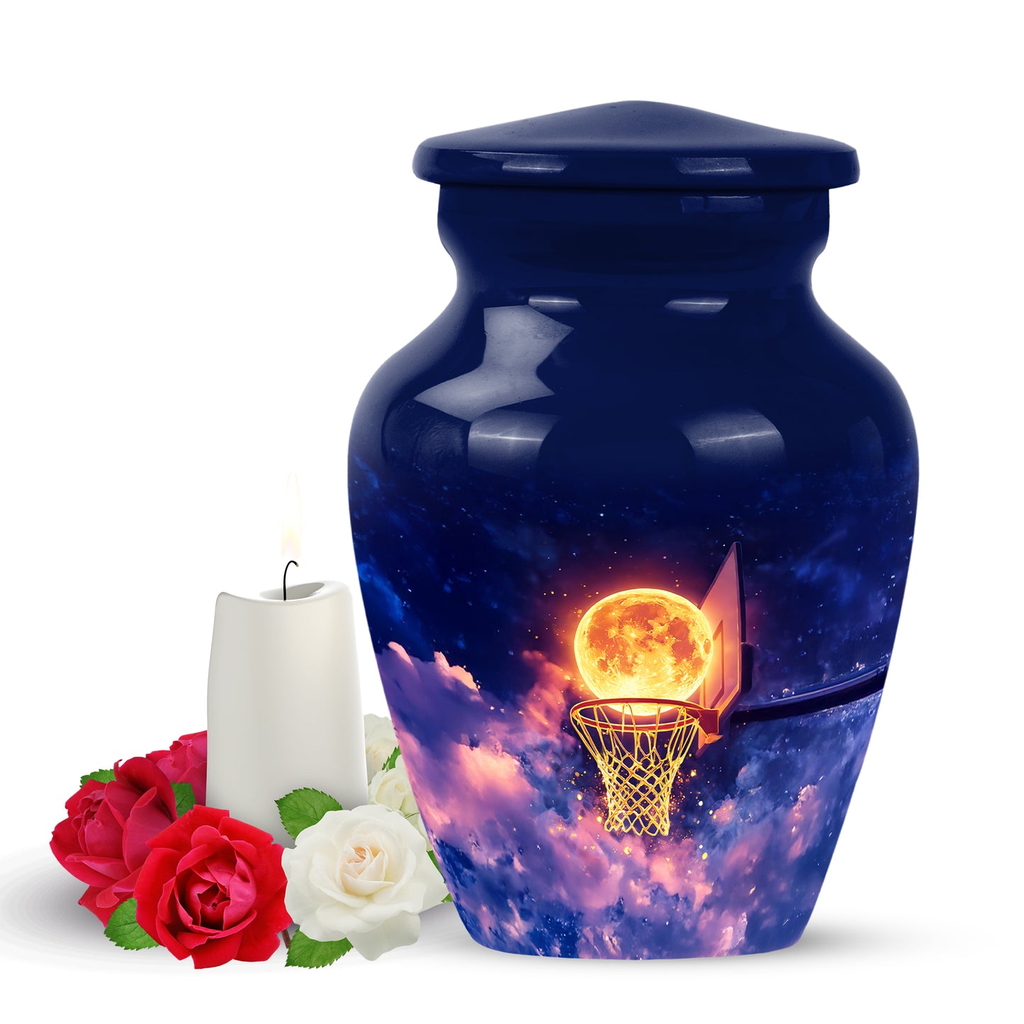 Radiant Basketball Memorial Cremation Urns - Blue 10-inch, 200 cu in - Yatskia