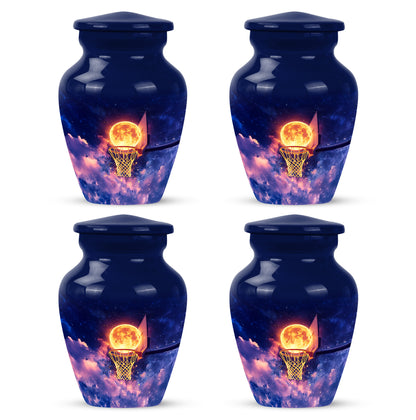 Slate Blue Basketball Cremation Urn side profile showing urn shape - classic sculpted basketball pattern on smooth aluminum - 10 inch aluminum urn for cremated remains