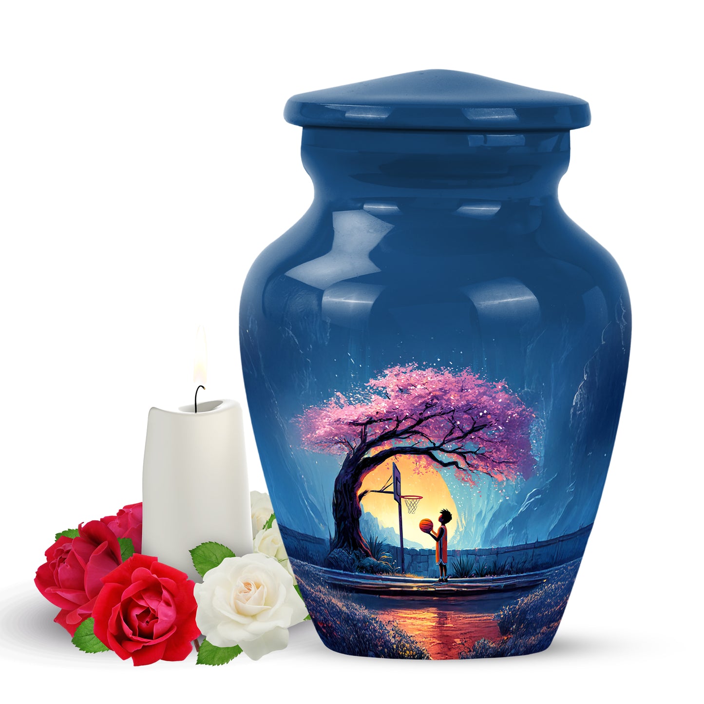 Personalized Blue Basketball Cremation Urns for Ashes - Enchanting 10-inch - Yatskia
