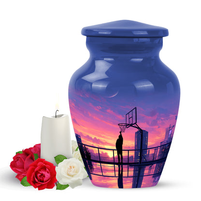 Lustrous Basketball Cremation Urns for Human Ashes - Blue 10-inch - Yatskia