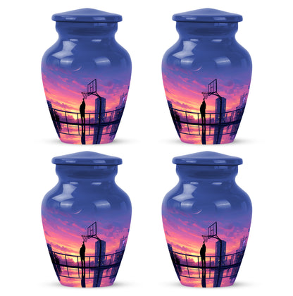 Twilight Blue Basketball Cremation Urn side profile showing urn shape - traditional basketball engraving with hand-polished finish - 10 inch aluminum urn for cremated remains