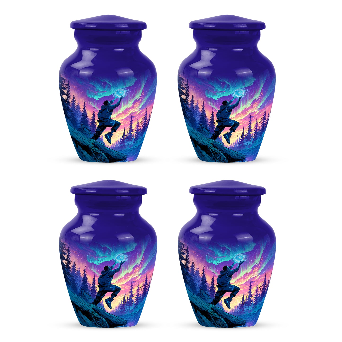 Misty Blue Basketball Cremation Urn side profile showing urn shape - timeless basketball motif etched into premium metal - 10 inch aluminum urn for cremated remains