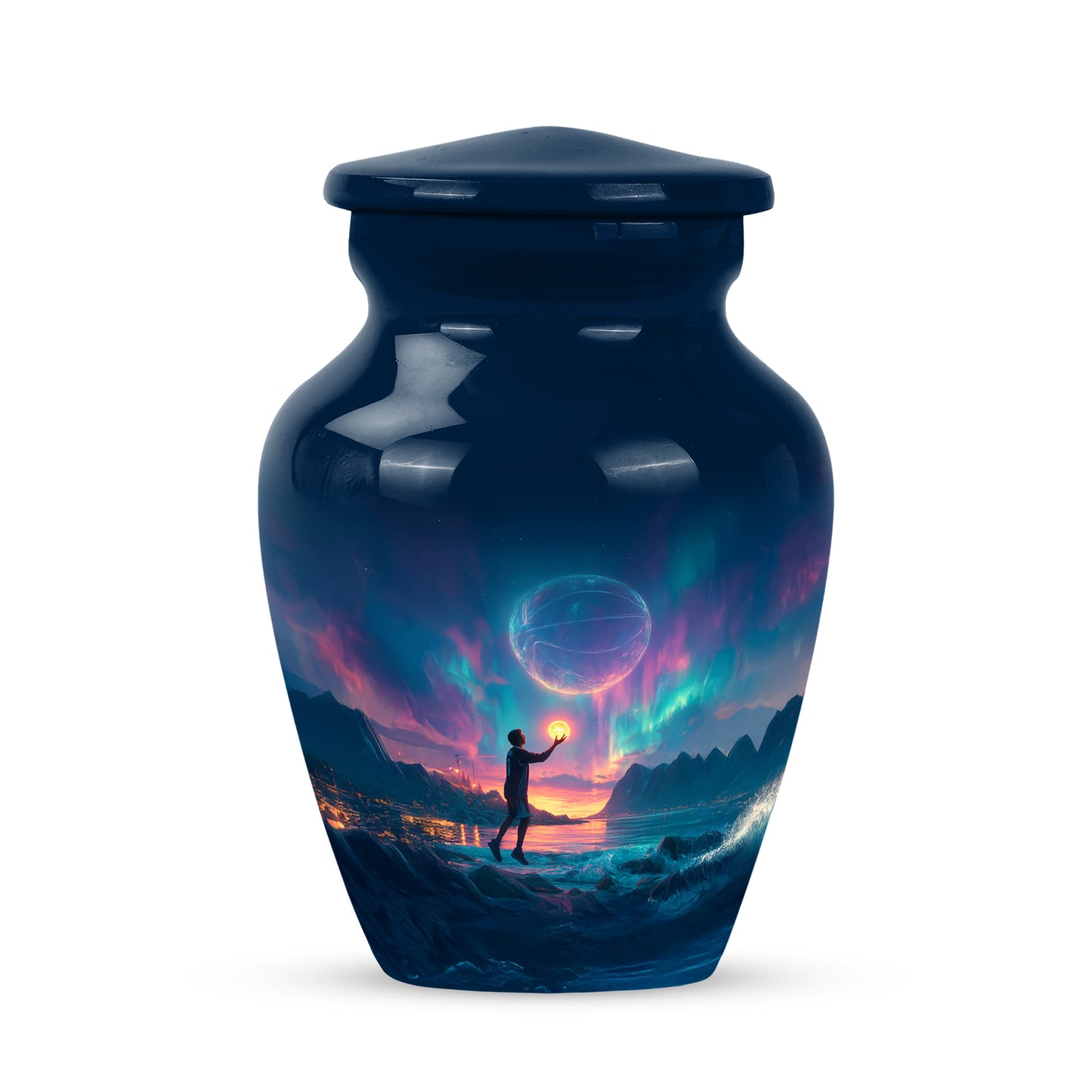 Dignified Blue Basketball Cremation Urn for Ashes - 10-inch, 200 cu in - Yatskia