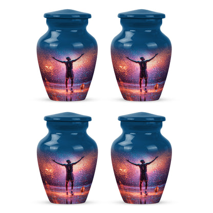 Vivid Blue Basketball Cremation Urn side profile showing urn shape - traditional basketball engraving with hand-polished finish - 10 inch aluminum urn for cremated remains