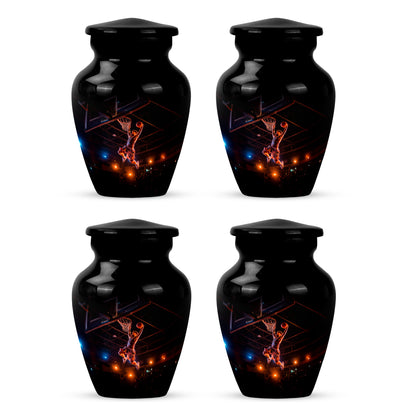 Ebony Basketball Cremation Urn side profile showing urn shape - classic sculpted basketball pattern on smooth aluminum - 10 inch aluminum urn for cremated remains