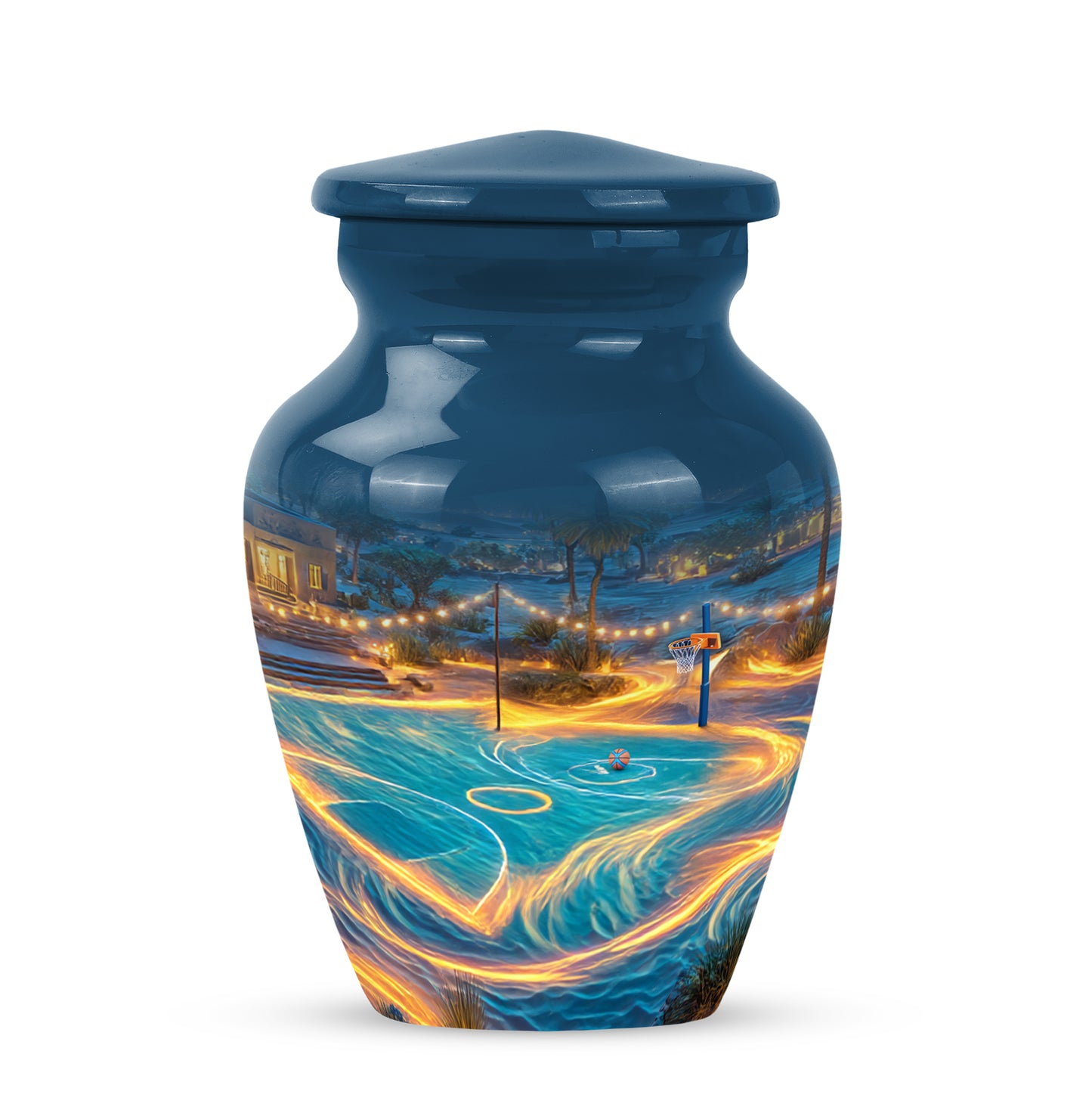 Blue Beloved Basketball Cremation Urns for Human Ashes - 10-inch, 200 cu in - Yatskia