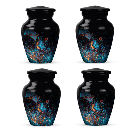 Deep Black Basketball Cremation Urn side profile showing urn shape - timeless basketball motif etched into premium metal - 10 inch aluminum urn for cremated remains
