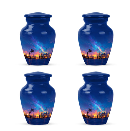 Royal Blue Basketball Cremation Urn side profile showing urn shape - traditional basketball engraving with hand-polished finish - 10 inch aluminum urn for cremated remains