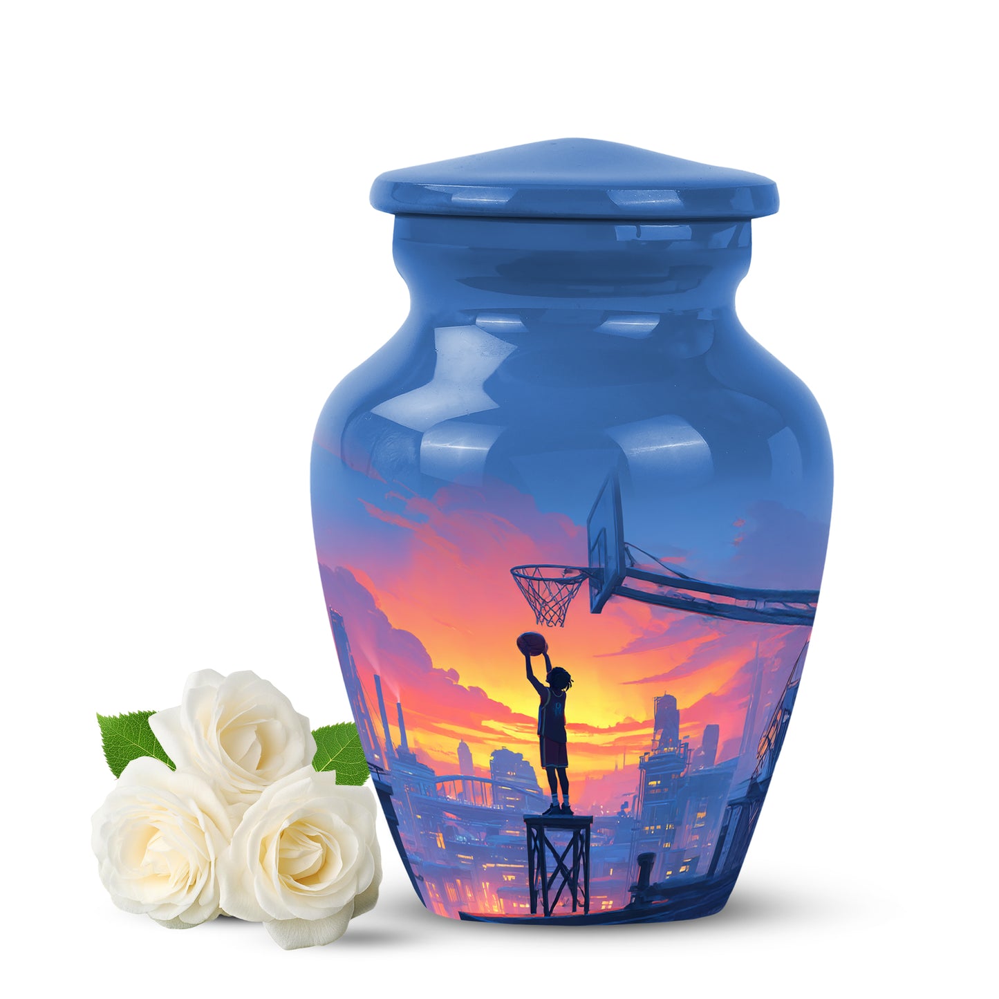 Distinguished Blue Basketball Cremation Urn for Ashes - 10-inch, 200 cu in - Yatskia