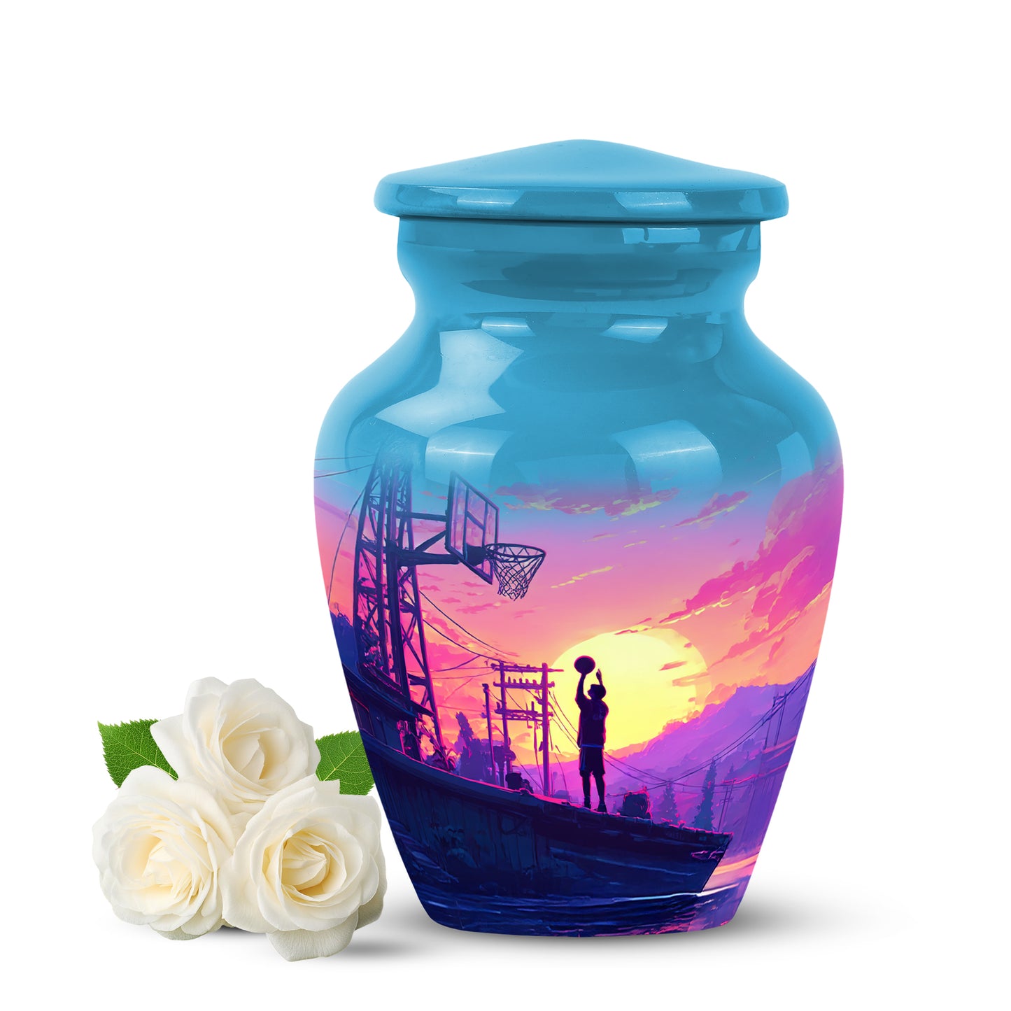 Stunning Blue Basketball Sanctuary Urn for Human Ashes - 10-inch, 200 cu in - Yatskia