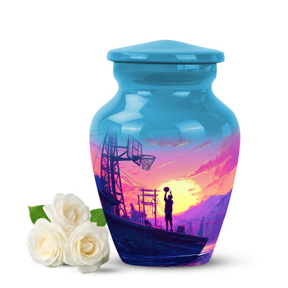 Stunning Blue Basketball Sanctuary Urn for Human Ashes - 10-inch, 200 cu in - Yatskia
