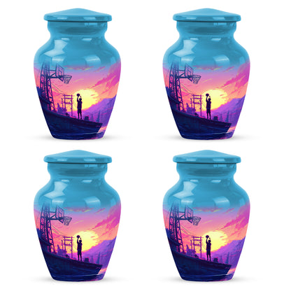 Twilight Blue Basketball Cremation Urn side profile showing urn shape - traditional basketball engraving with hand-polished finish - 10 inch aluminum urn for cremated remains